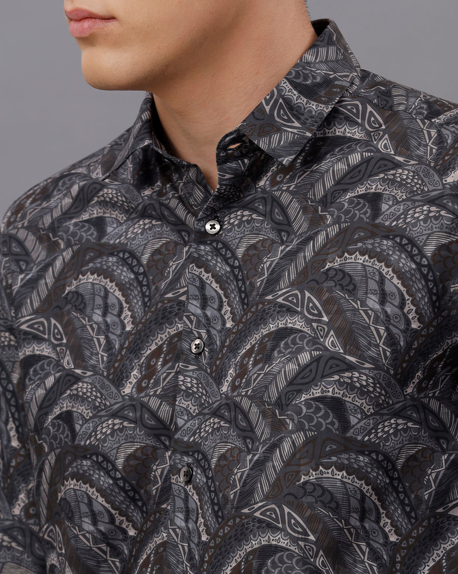 GREY REGULAR  FIT POLYESTER SHIRT