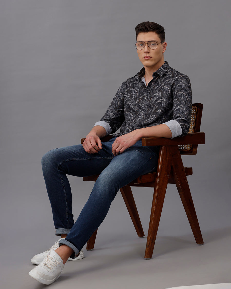 GREY REGULAR  FIT POLYESTER SHIRT