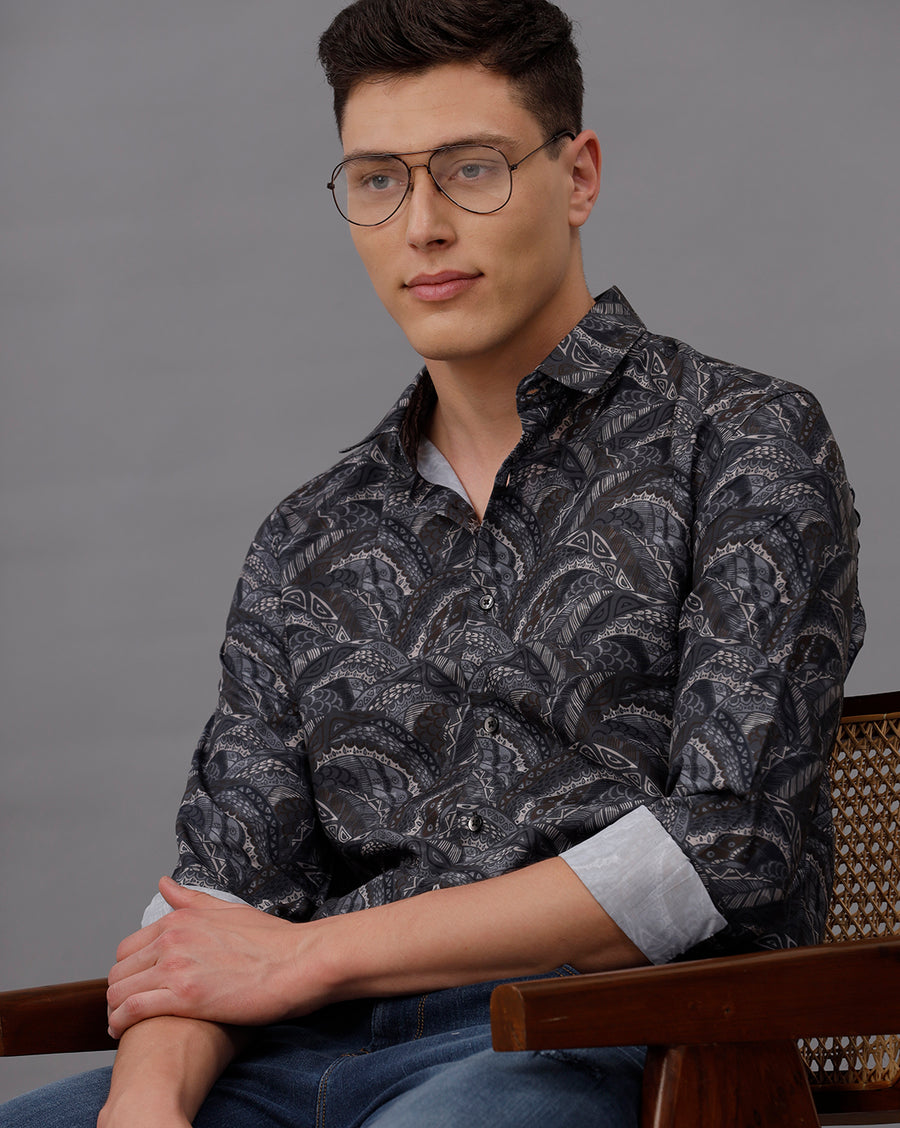 GREY REGULAR  FIT POLYESTER SHIRT
