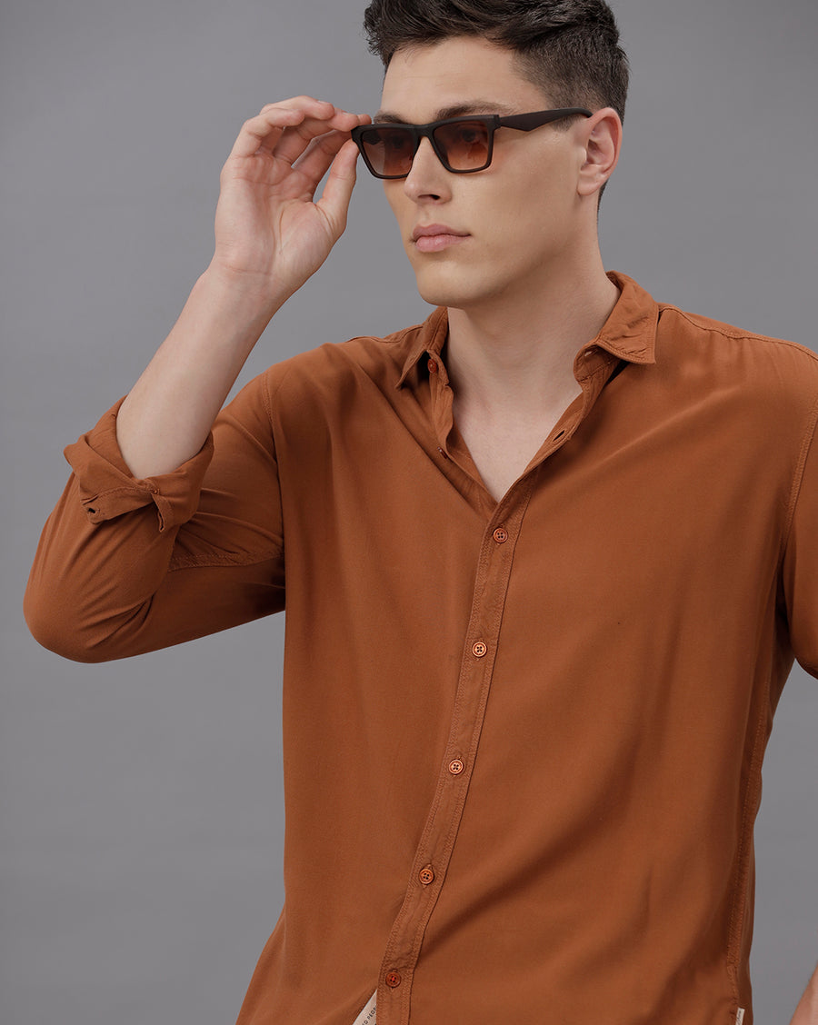 TOBACCO REGULAR  FIT VISCOSE SHIRT