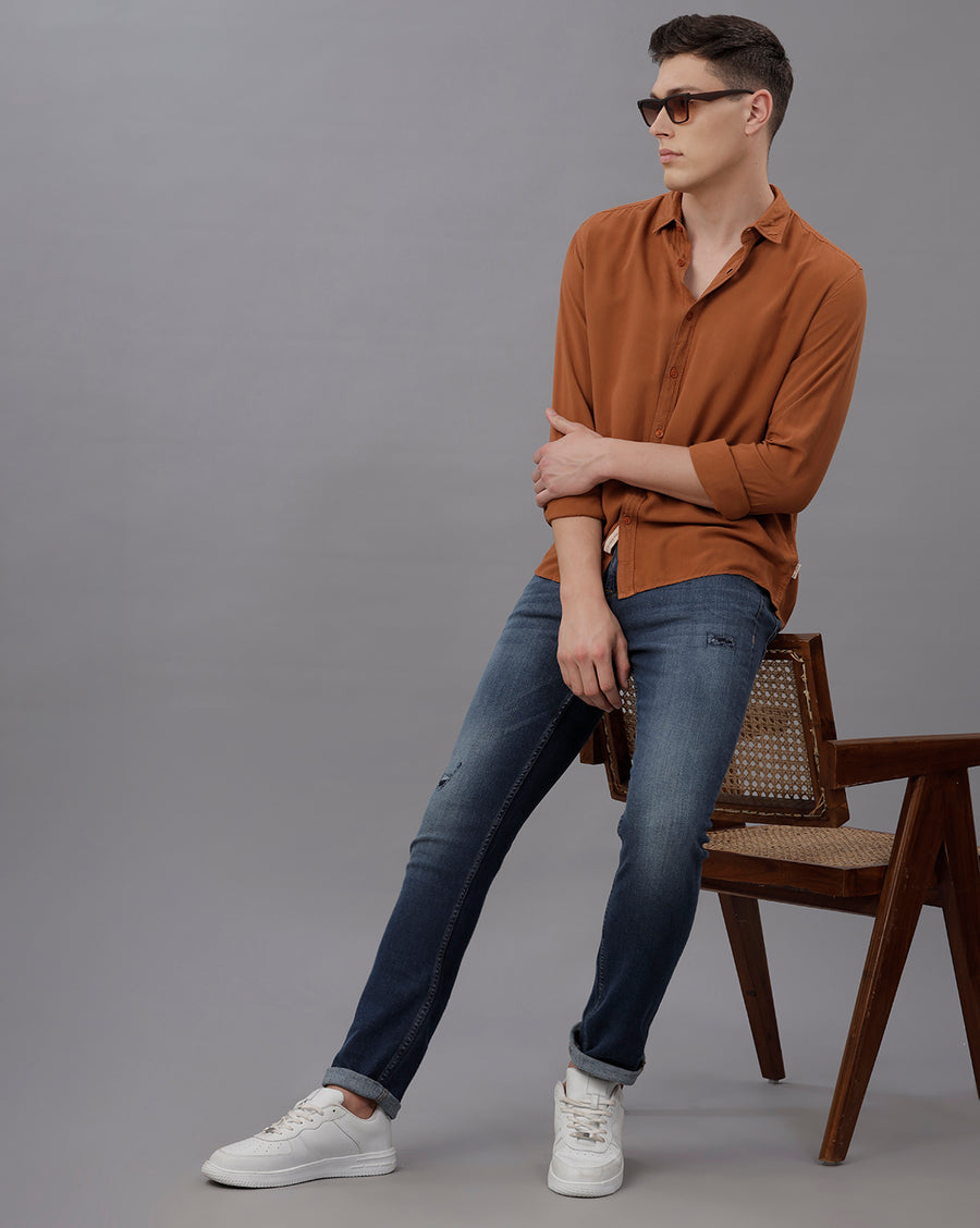 TOBACCO REGULAR  FIT VISCOSE SHIRT