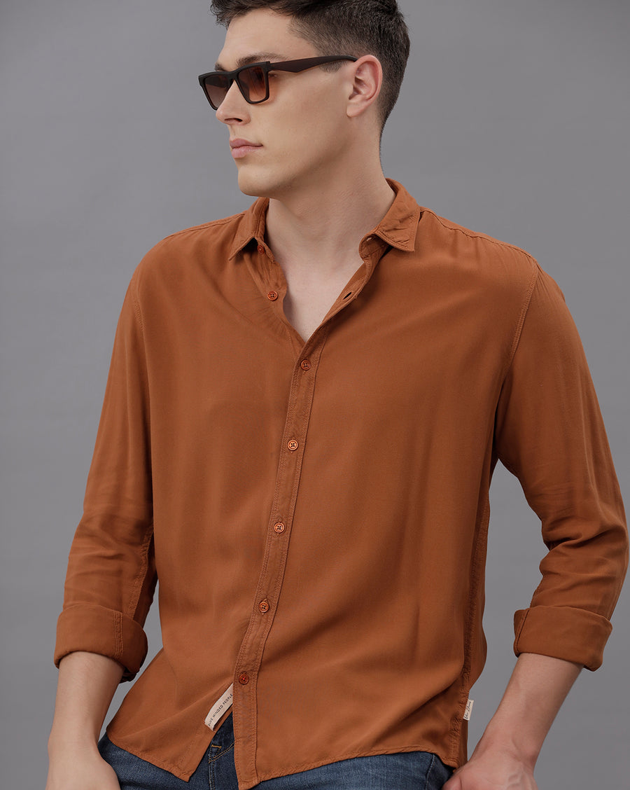 TOBACCO REGULAR  FIT VISCOSE SHIRT