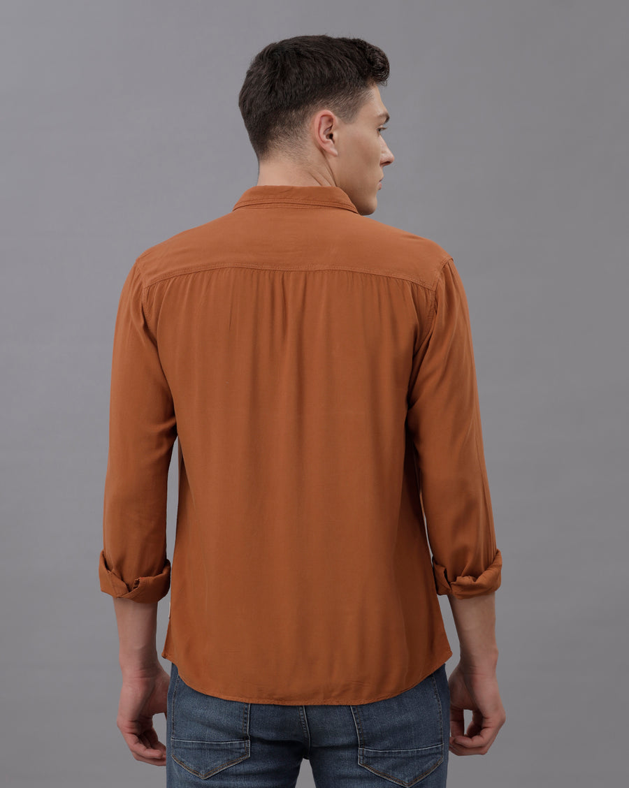 TOBACCO REGULAR  FIT VISCOSE SHIRT