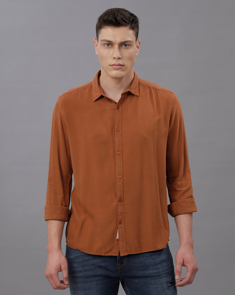TOBACCO REGULAR  FIT VISCOSE SHIRT