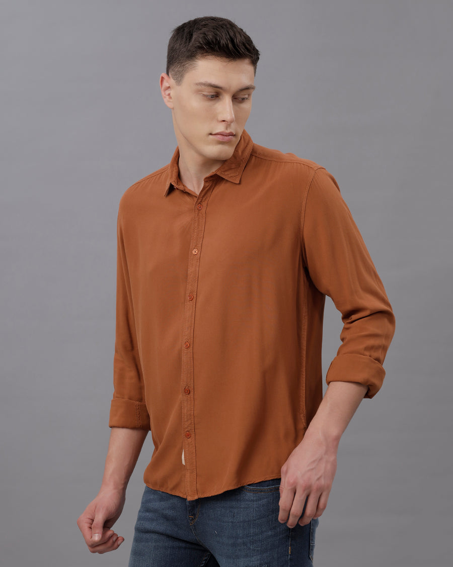 TOBACCO REGULAR  FIT VISCOSE SHIRT