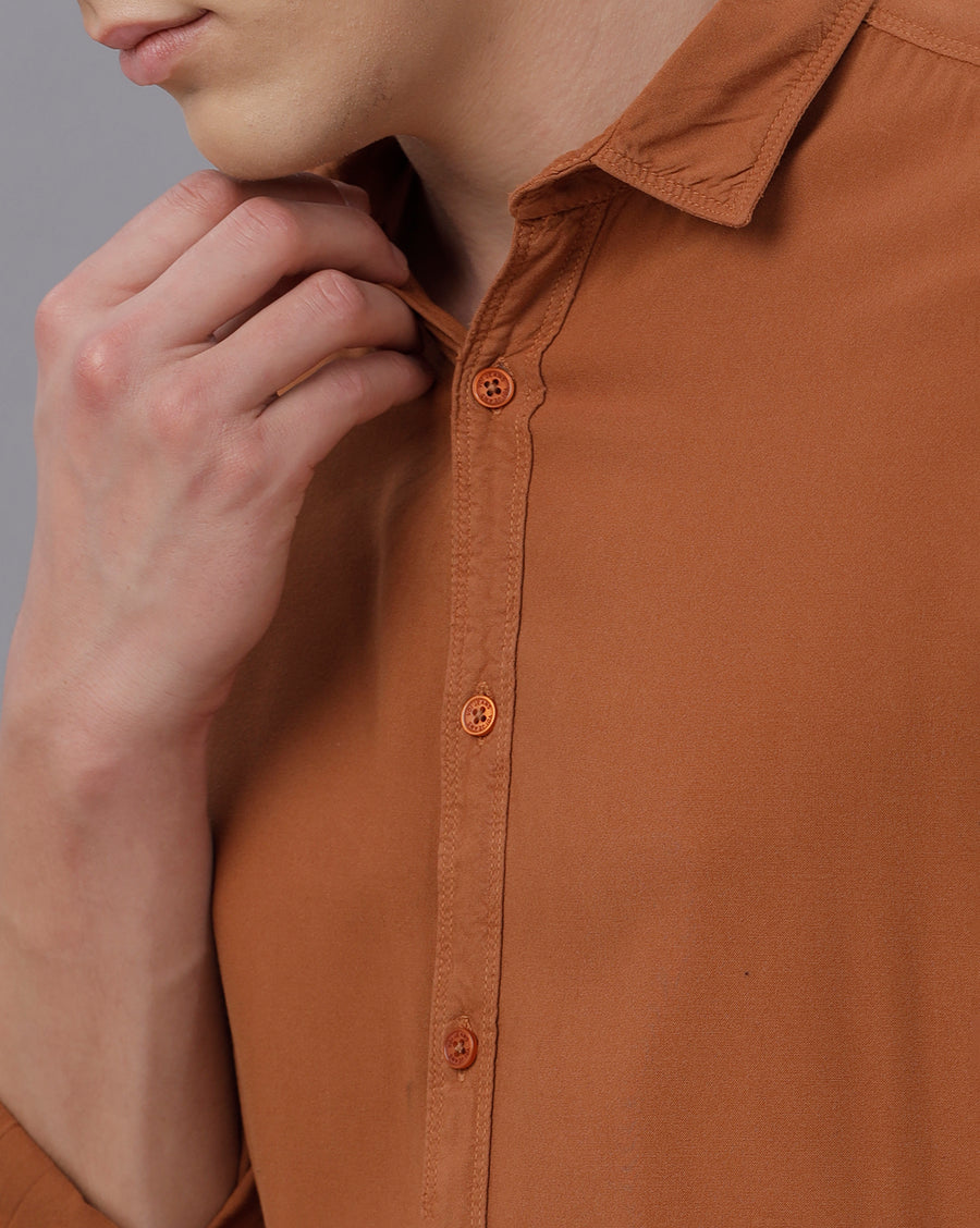 TOBACCO REGULAR  FIT VISCOSE SHIRT