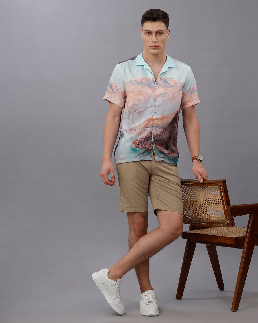 GREEN AOP REGULAR FIT POLYESTER SHIRT