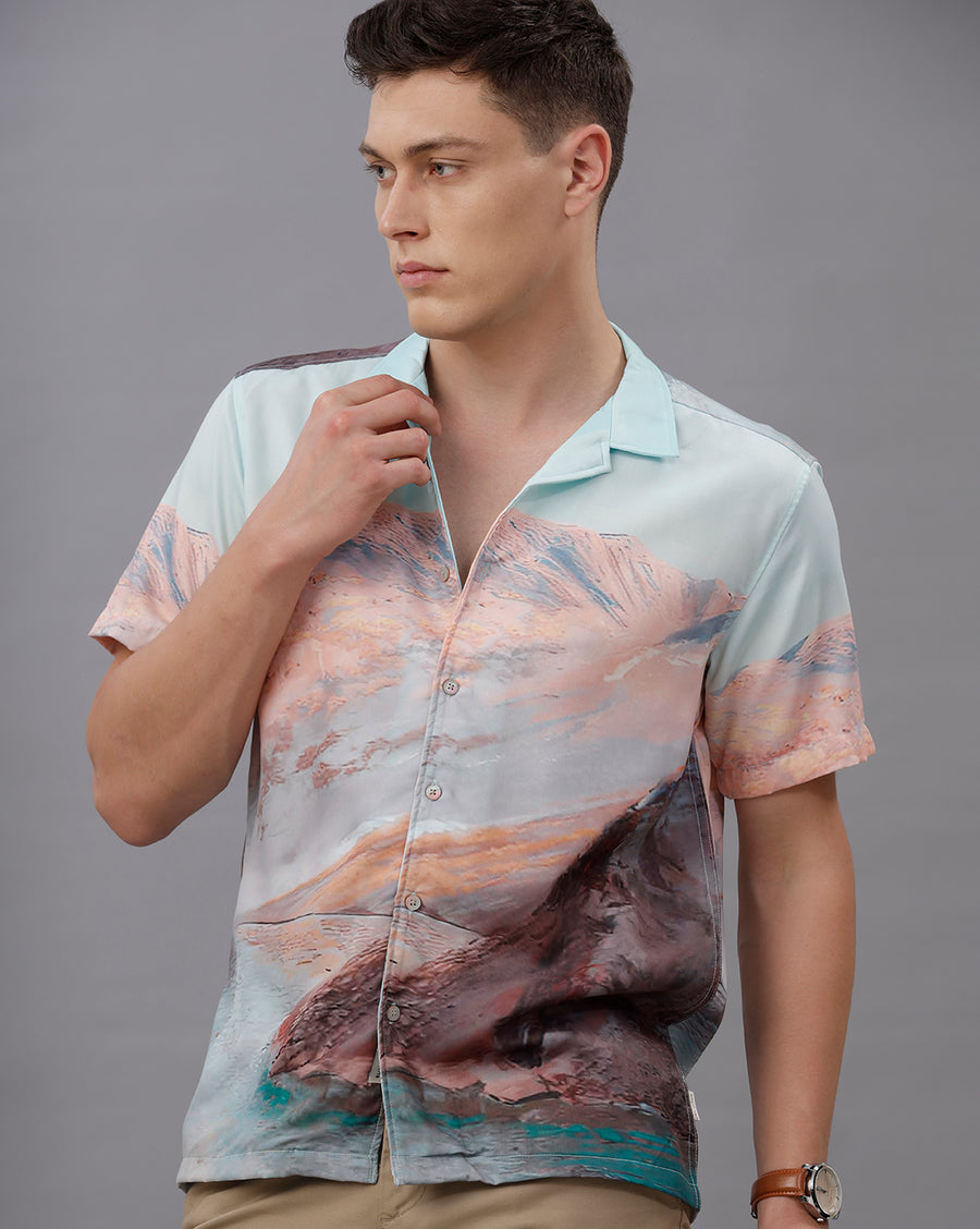 GREEN AOP REGULAR FIT POLYESTER SHIRT