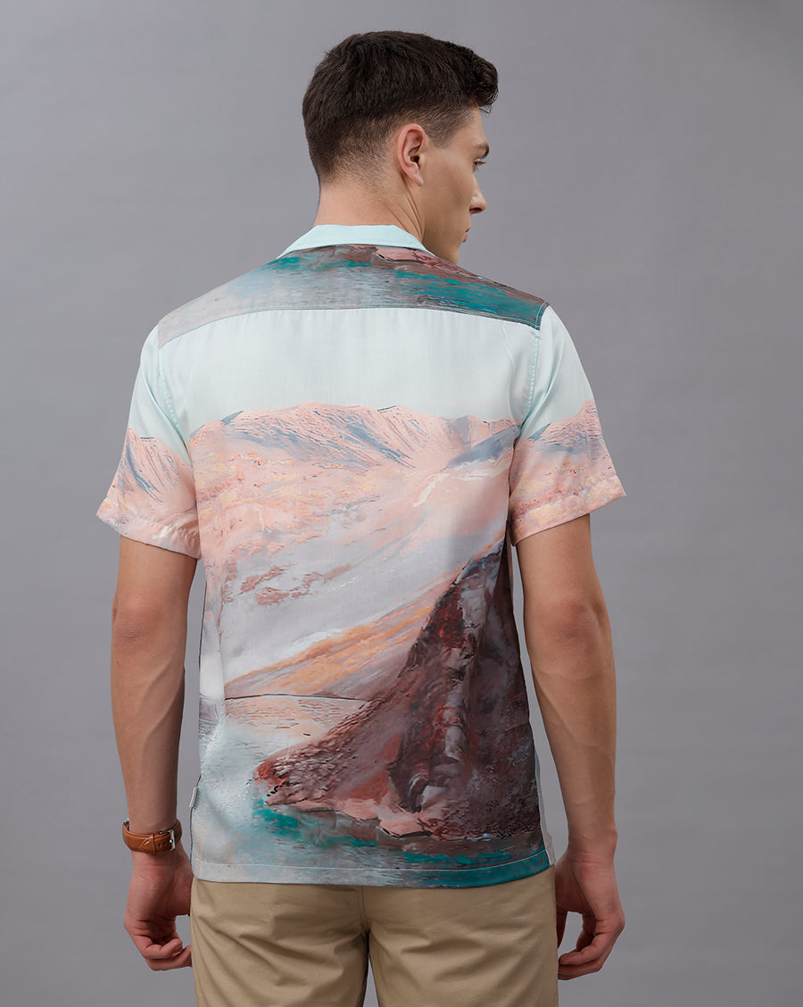GREEN AOP REGULAR FIT POLYESTER SHIRT