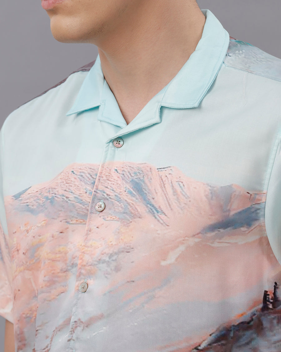 GREEN AOP REGULAR FIT POLYESTER SHIRT