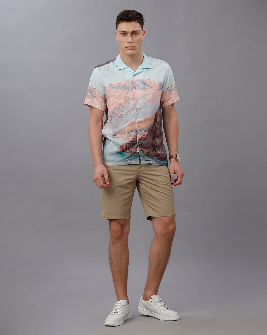 GREEN AOP REGULAR FIT POLYESTER SHIRT