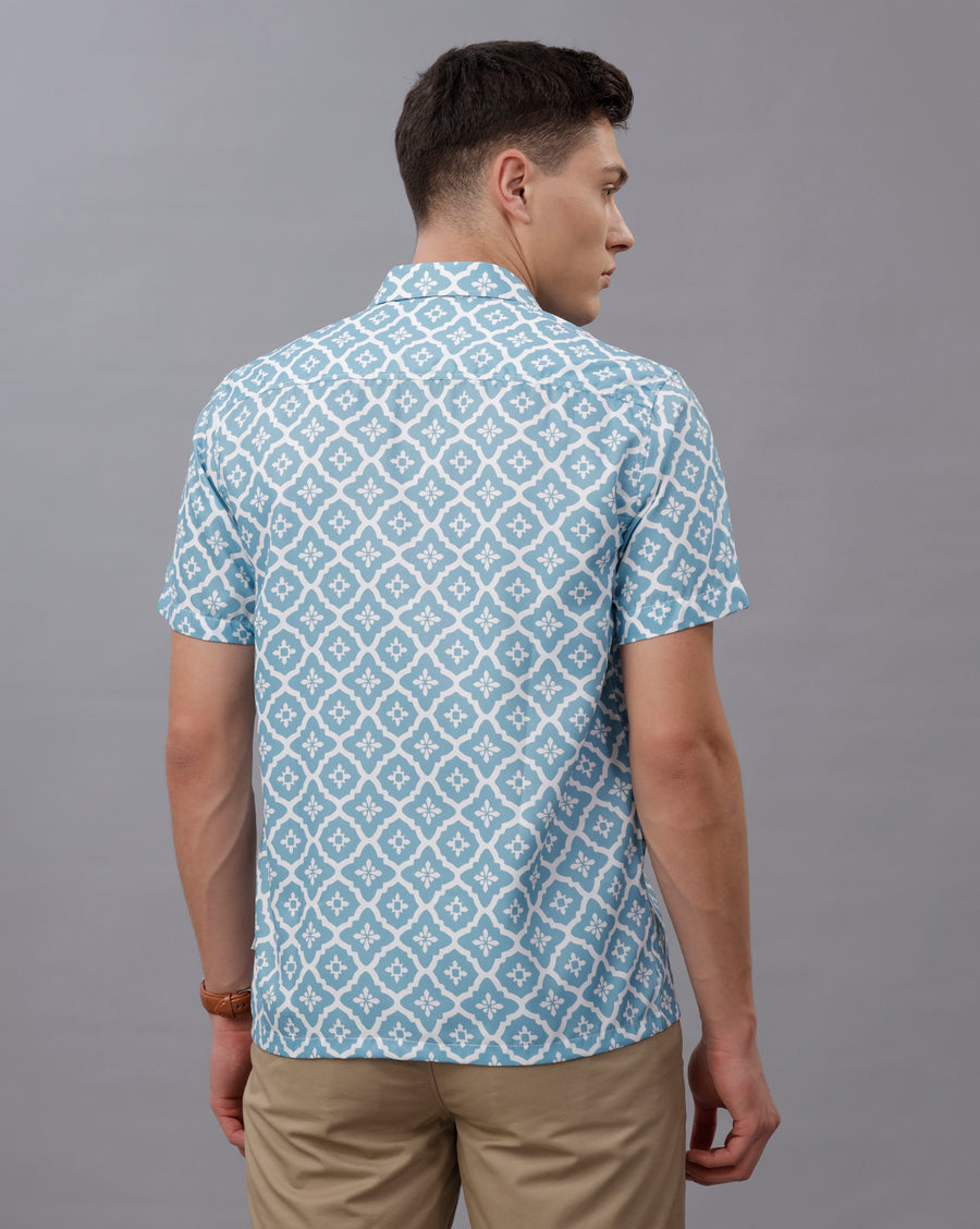 BLUE BOXY FIT POLYESTER SHIRT