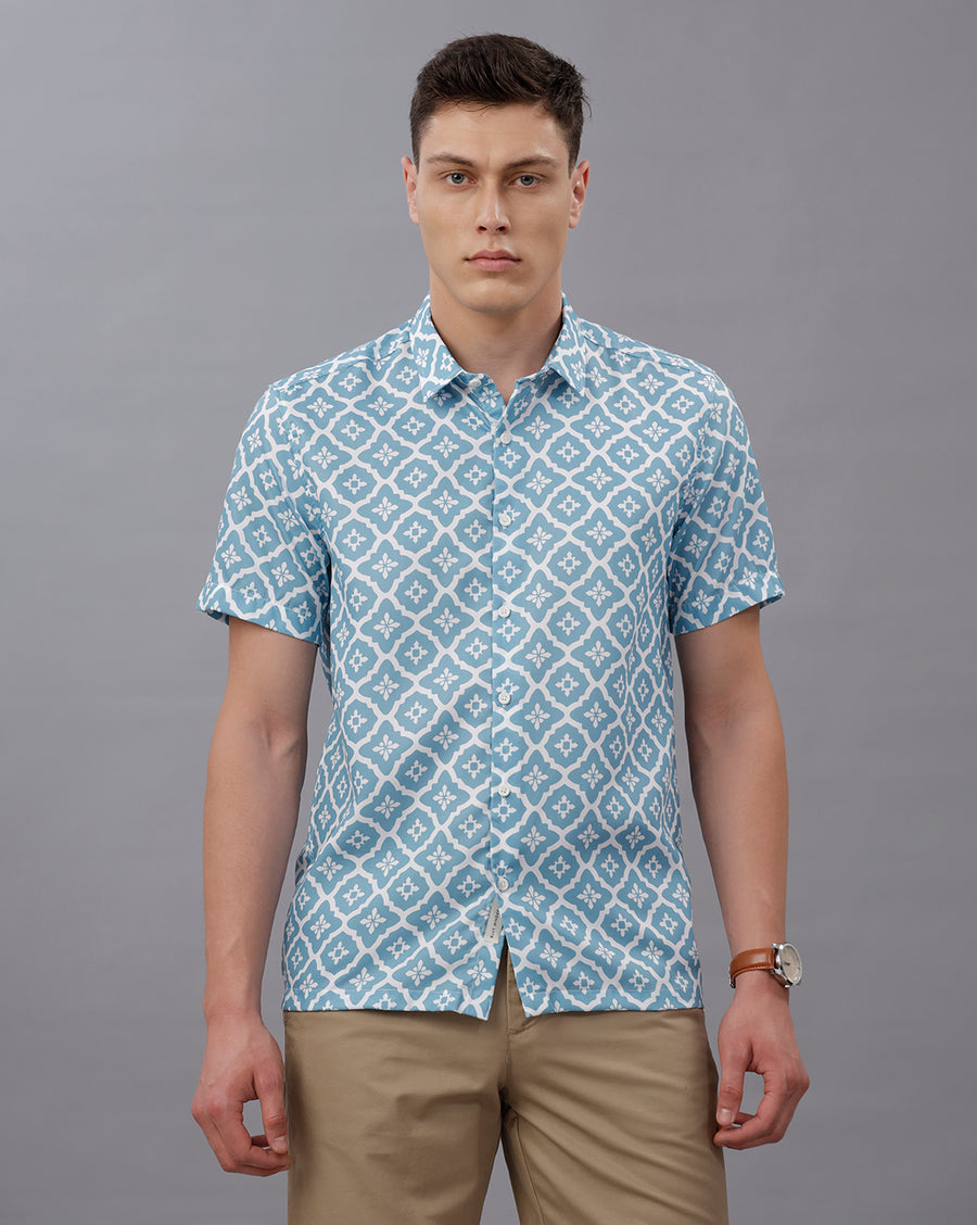 BLUE BOXY FIT POLYESTER SHIRT