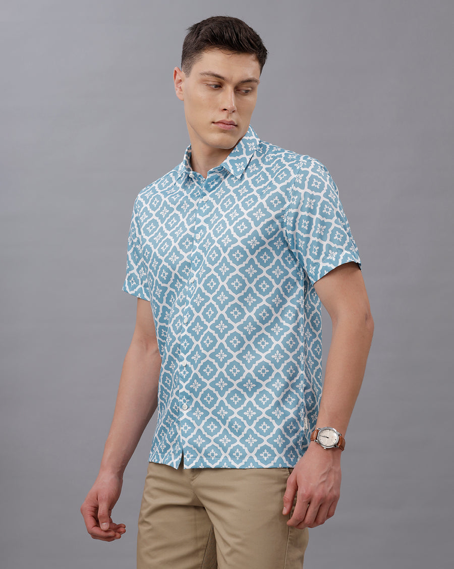 BLUE BOXY FIT POLYESTER SHIRT