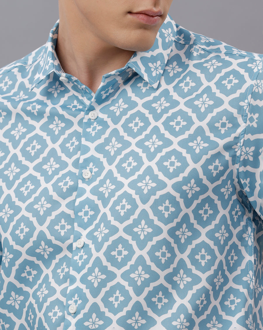 BLUE BOXY FIT POLYESTER SHIRT