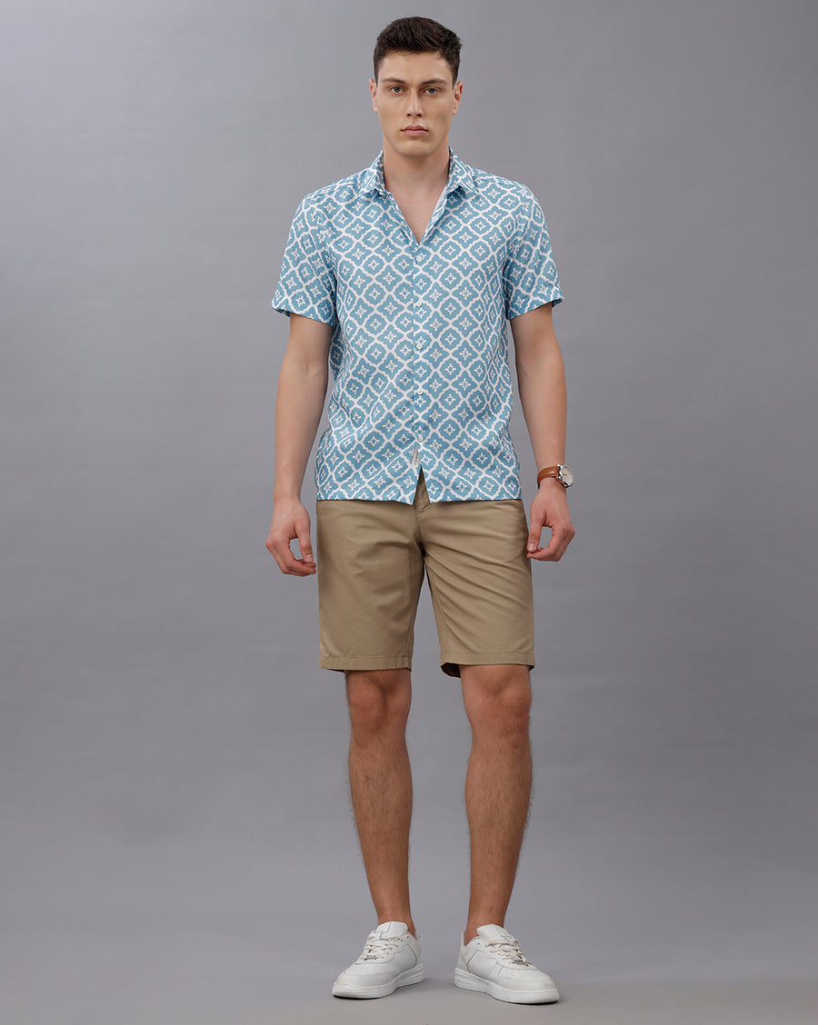 BLUE BOXY FIT POLYESTER SHIRT