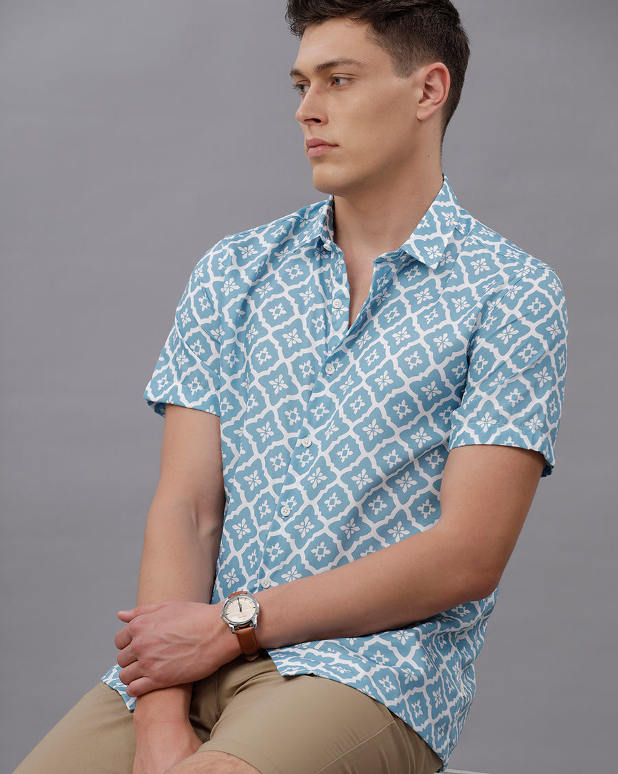 BLUE BOXY FIT POLYESTER SHIRT