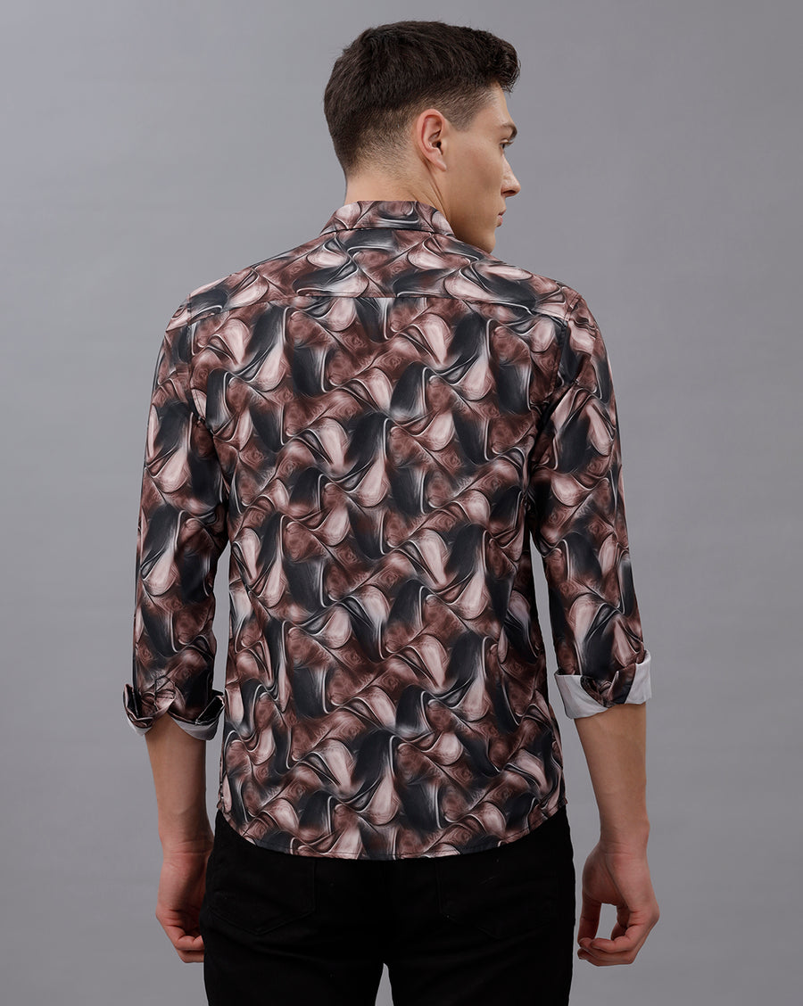 BLACK AOP REGULAR  FIT POLYESTER SHIRT