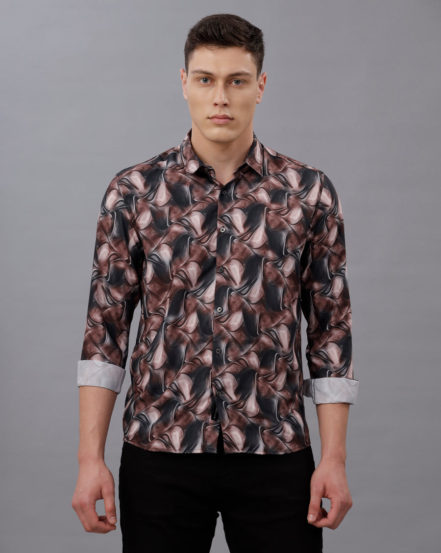 BLACK AOP REGULAR  FIT POLYESTER SHIRT
