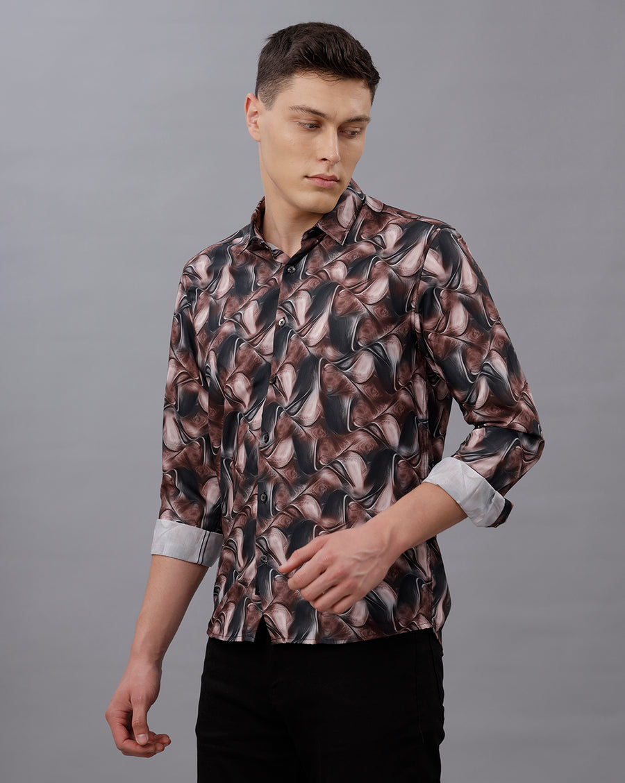 BLACK AOP REGULAR  FIT POLYESTER SHIRT