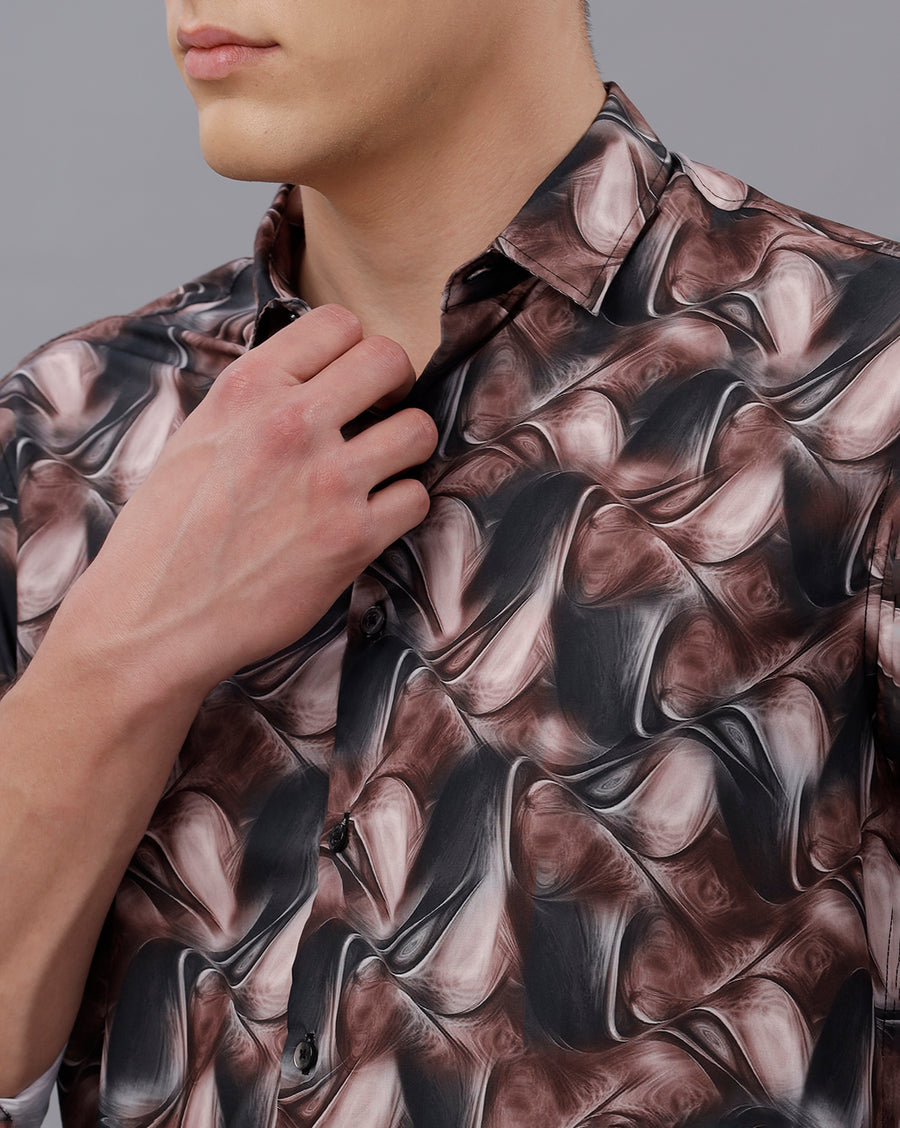 BLACK AOP REGULAR  FIT POLYESTER SHIRT
