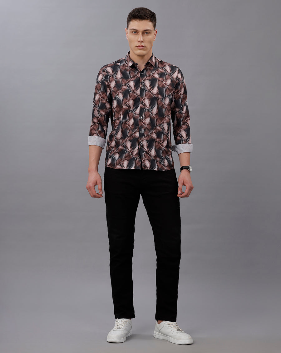 BLACK AOP REGULAR  FIT POLYESTER SHIRT