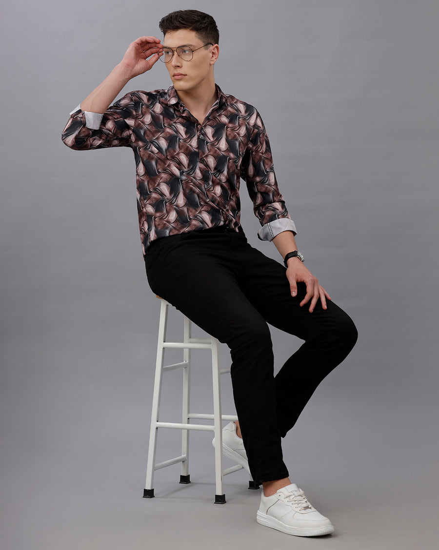 BLACK AOP REGULAR  FIT POLYESTER SHIRT
