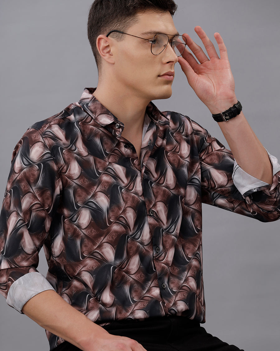 BLACK AOP REGULAR  FIT POLYESTER SHIRT