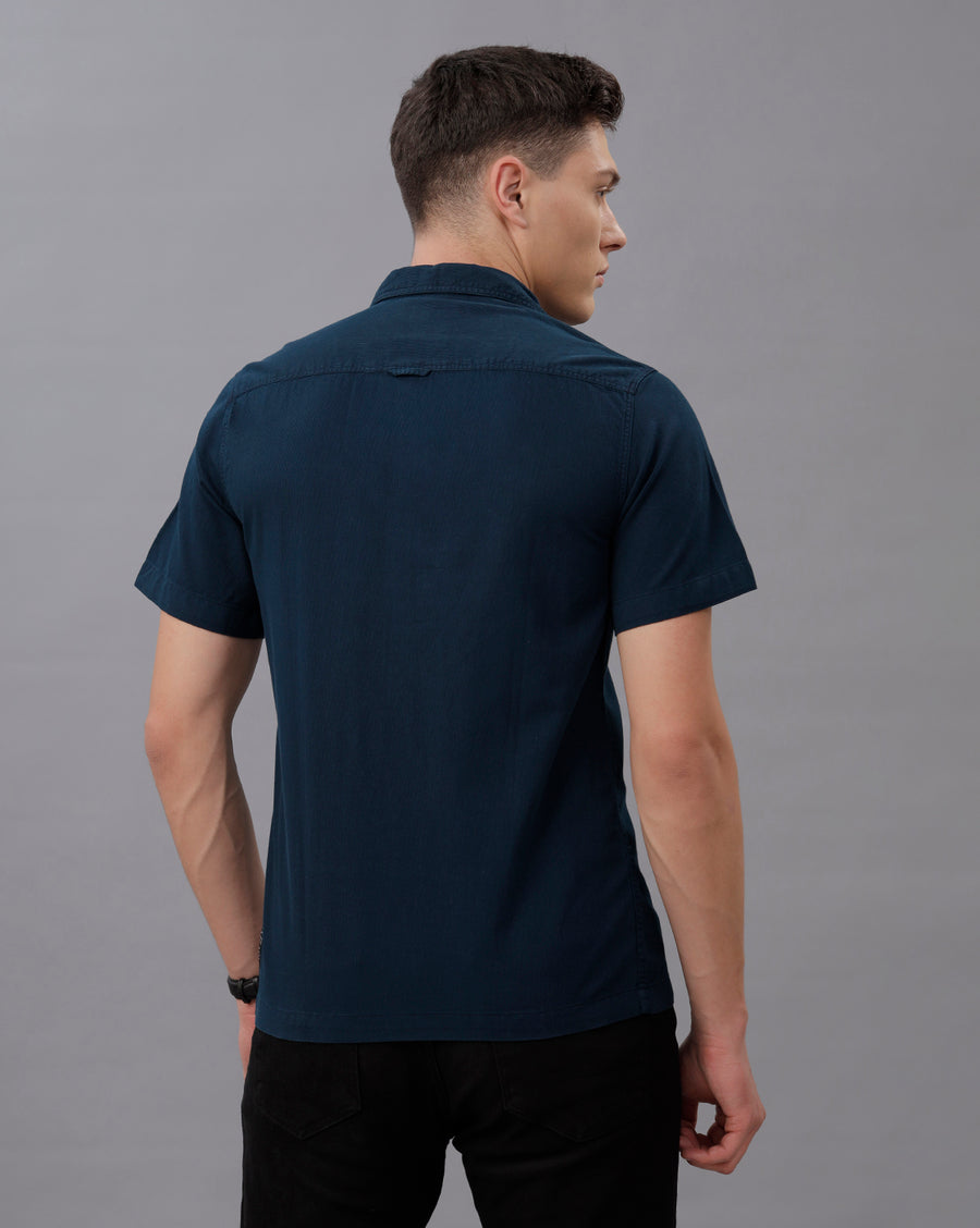 NAVY SLIM FIT COTTON SHIRT