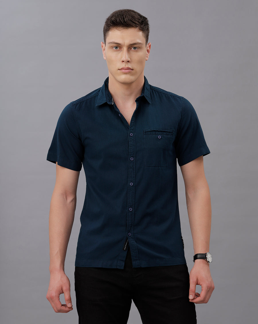 NAVY SLIM FIT COTTON SHIRT