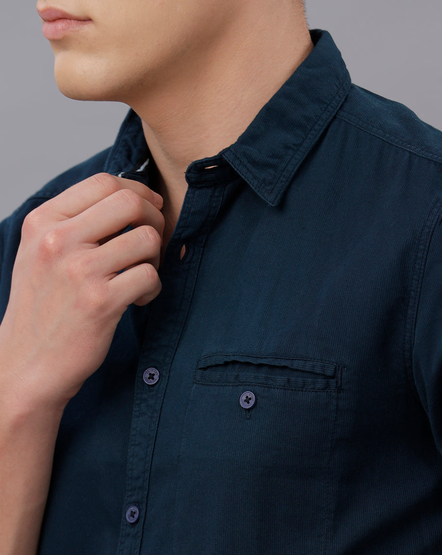NAVY SLIM FIT COTTON SHIRT