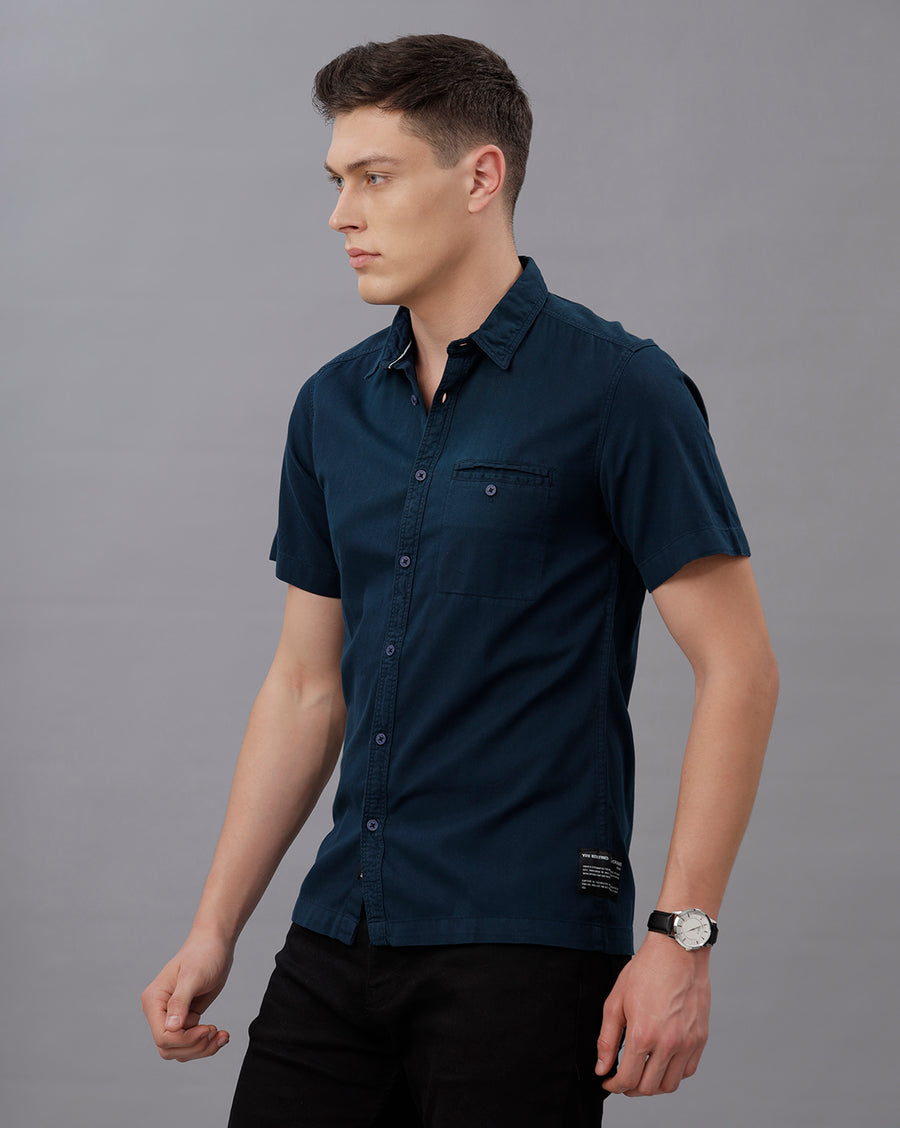 NAVY SLIM FIT COTTON SHIRT