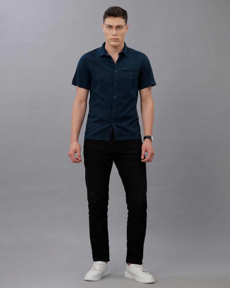 NAVY SLIM FIT COTTON SHIRT
