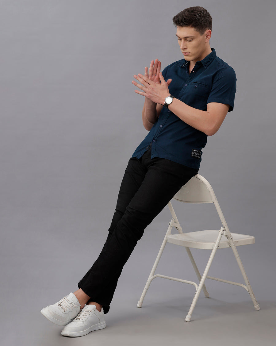 NAVY SLIM FIT COTTON SHIRT