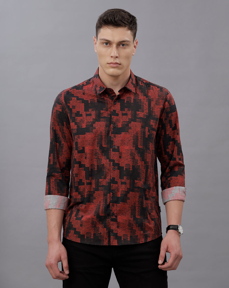 MAROON REGULAR  FIT COTTON SHIRT