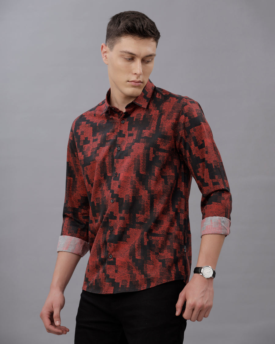 MAROON REGULAR  FIT COTTON SHIRT