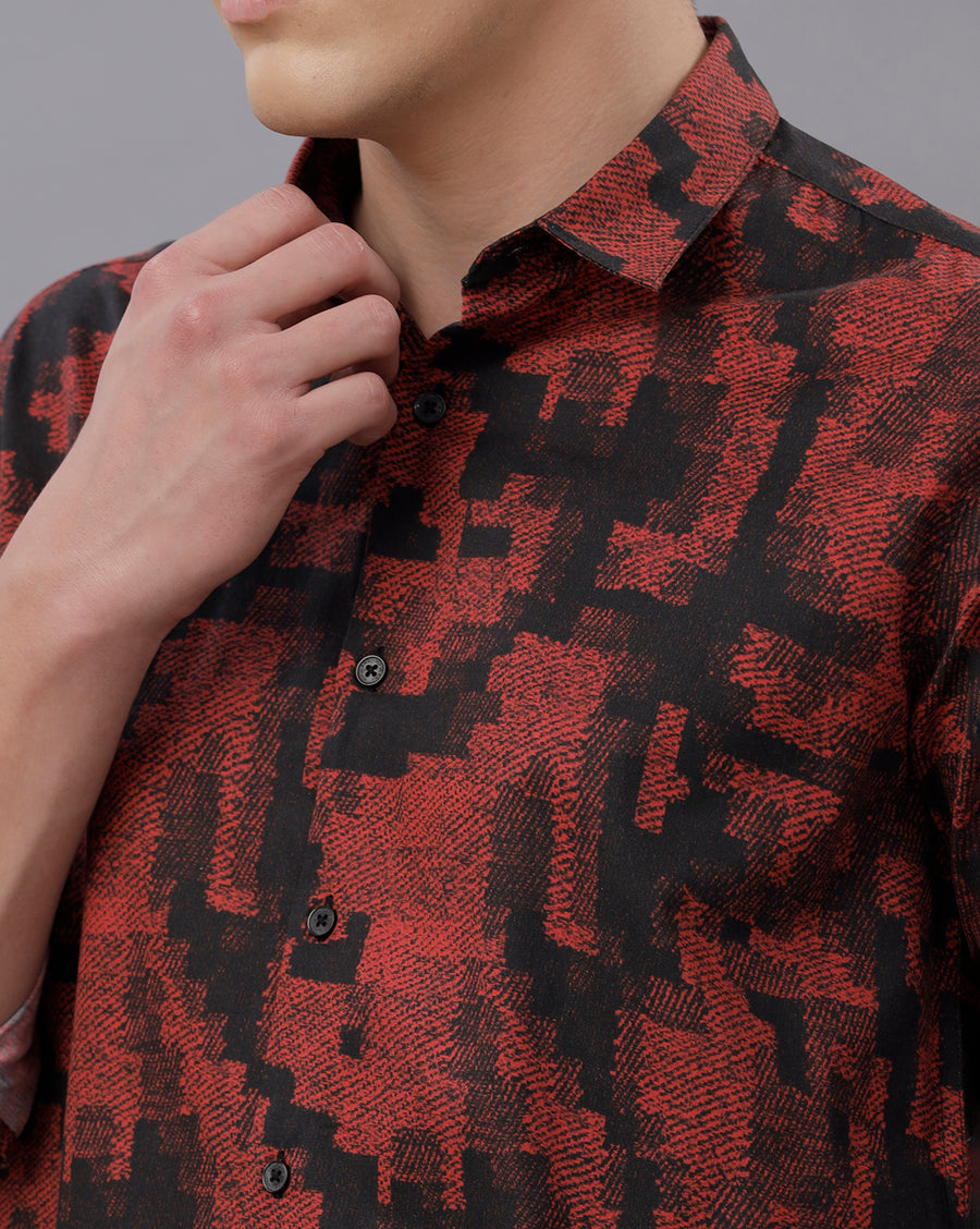 MAROON REGULAR  FIT COTTON SHIRT