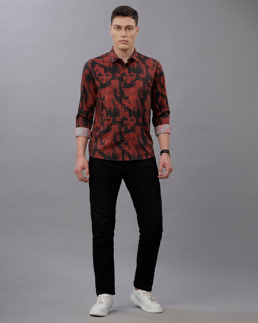 MAROON REGULAR  FIT COTTON SHIRT
