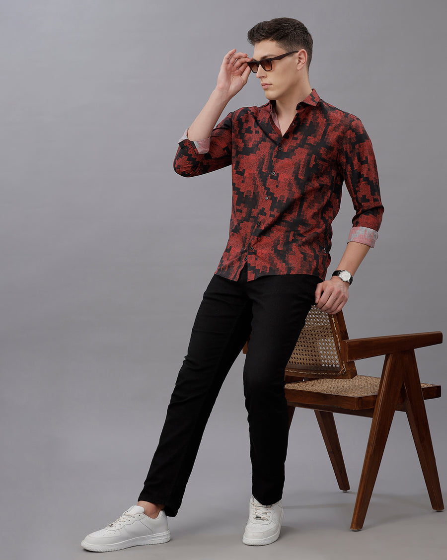 MAROON REGULAR  FIT COTTON SHIRT