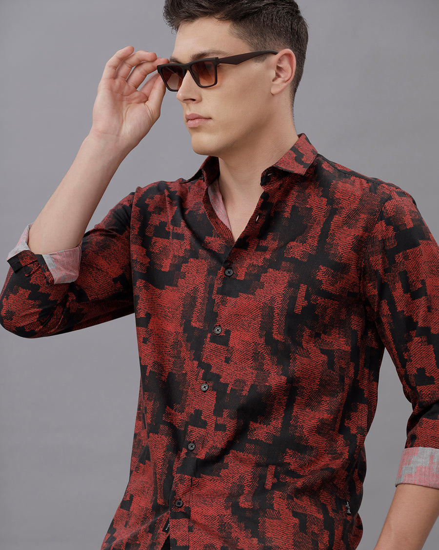 MAROON REGULAR  FIT COTTON SHIRT