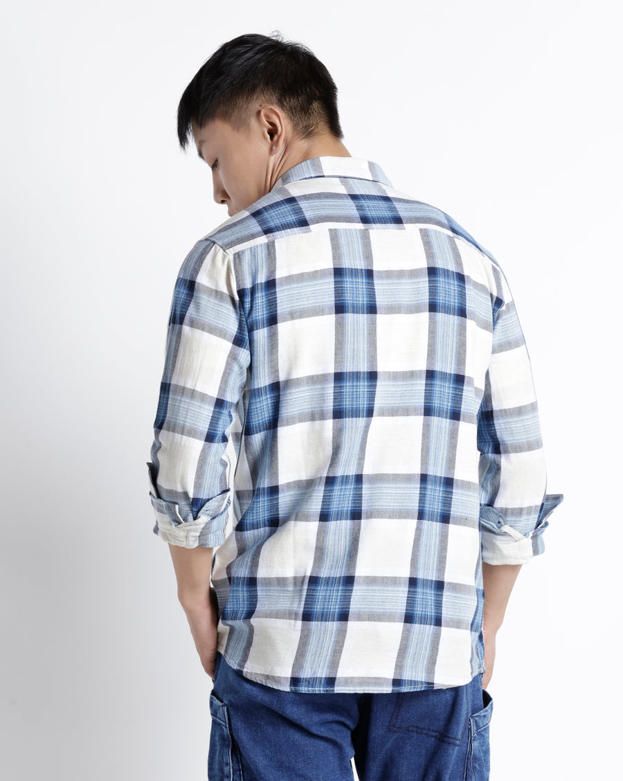 Natural Blue Checks Slim Fit Shirt