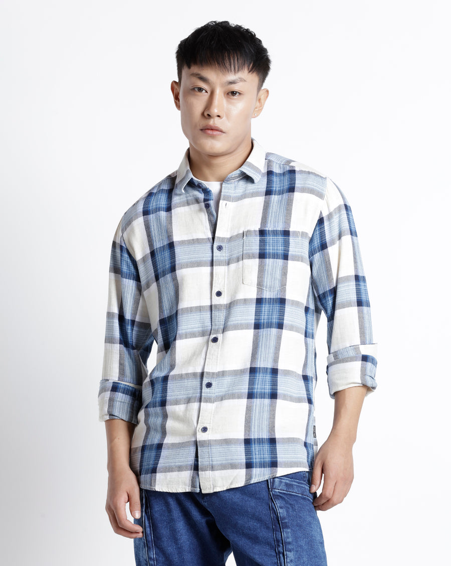 Natural Blue Checks Slim Fit Shirt