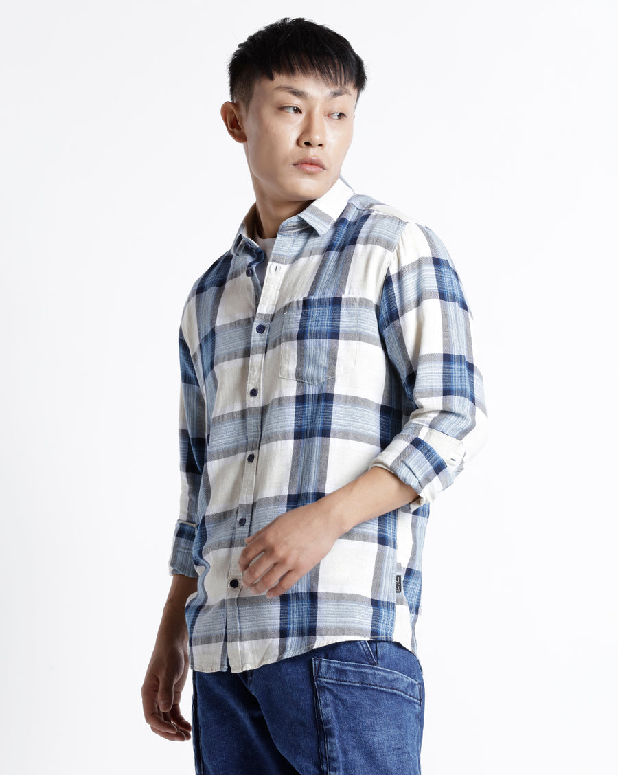 Natural Blue Checks Slim Fit Shirt