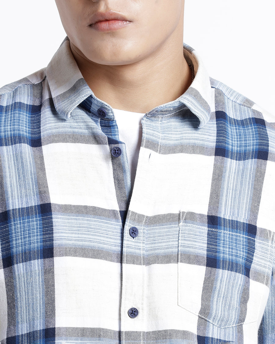 Natural Blue Checks Slim Fit Shirt