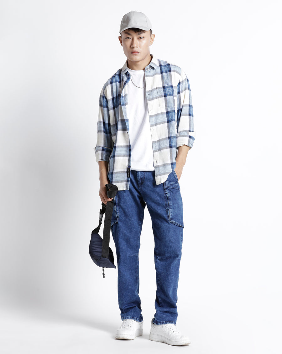 Natural Blue Checks Slim Fit Shirt
