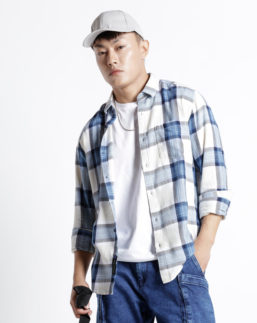 Natural Blue Checks Slim Fit Shirt