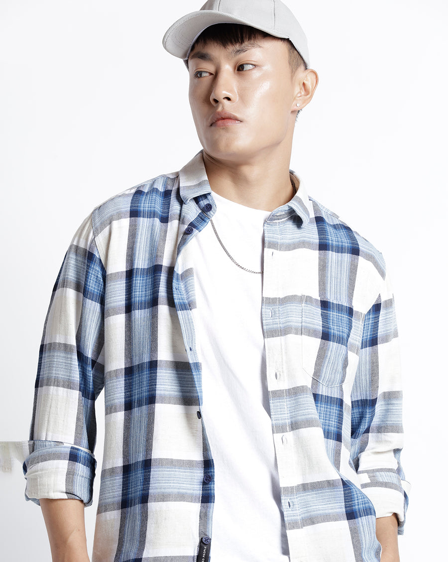Natural Blue Checks Slim Fit Shirt