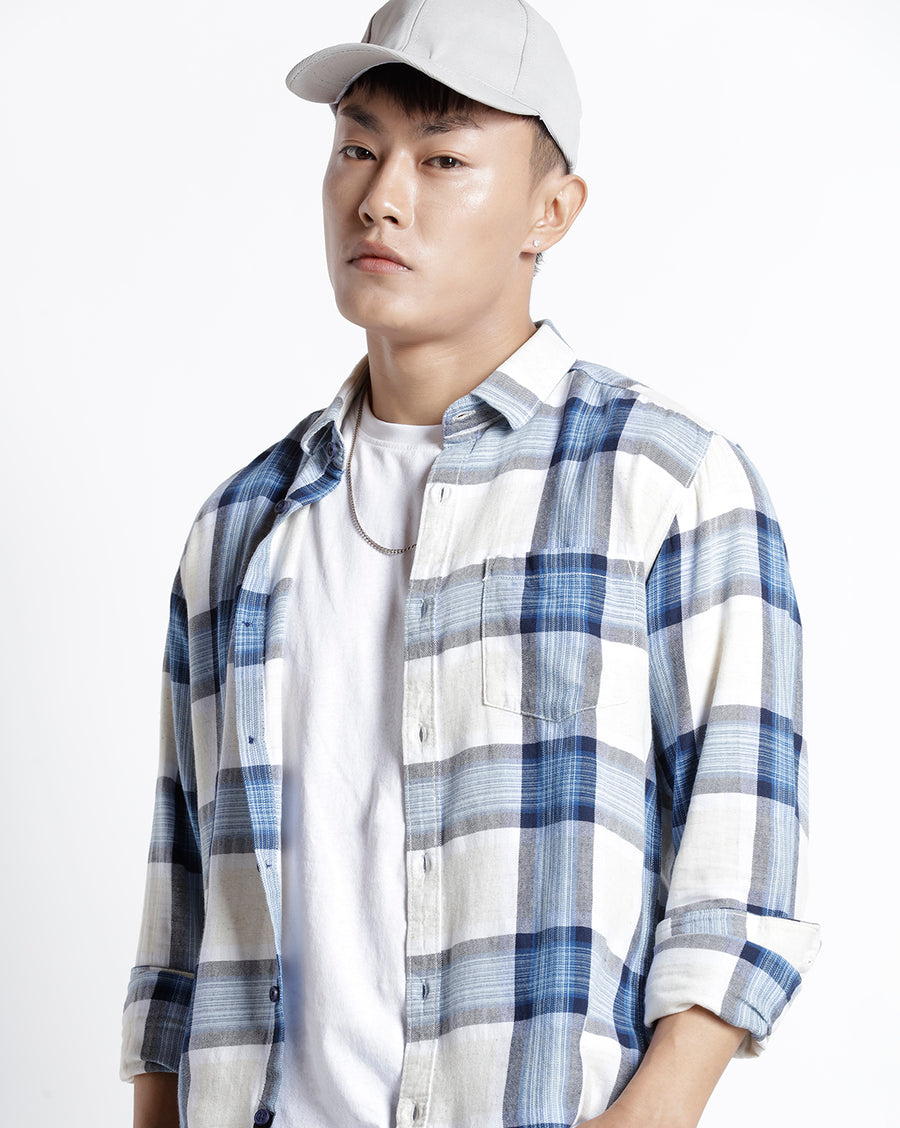 Natural Blue Checks Slim Fit Shirt