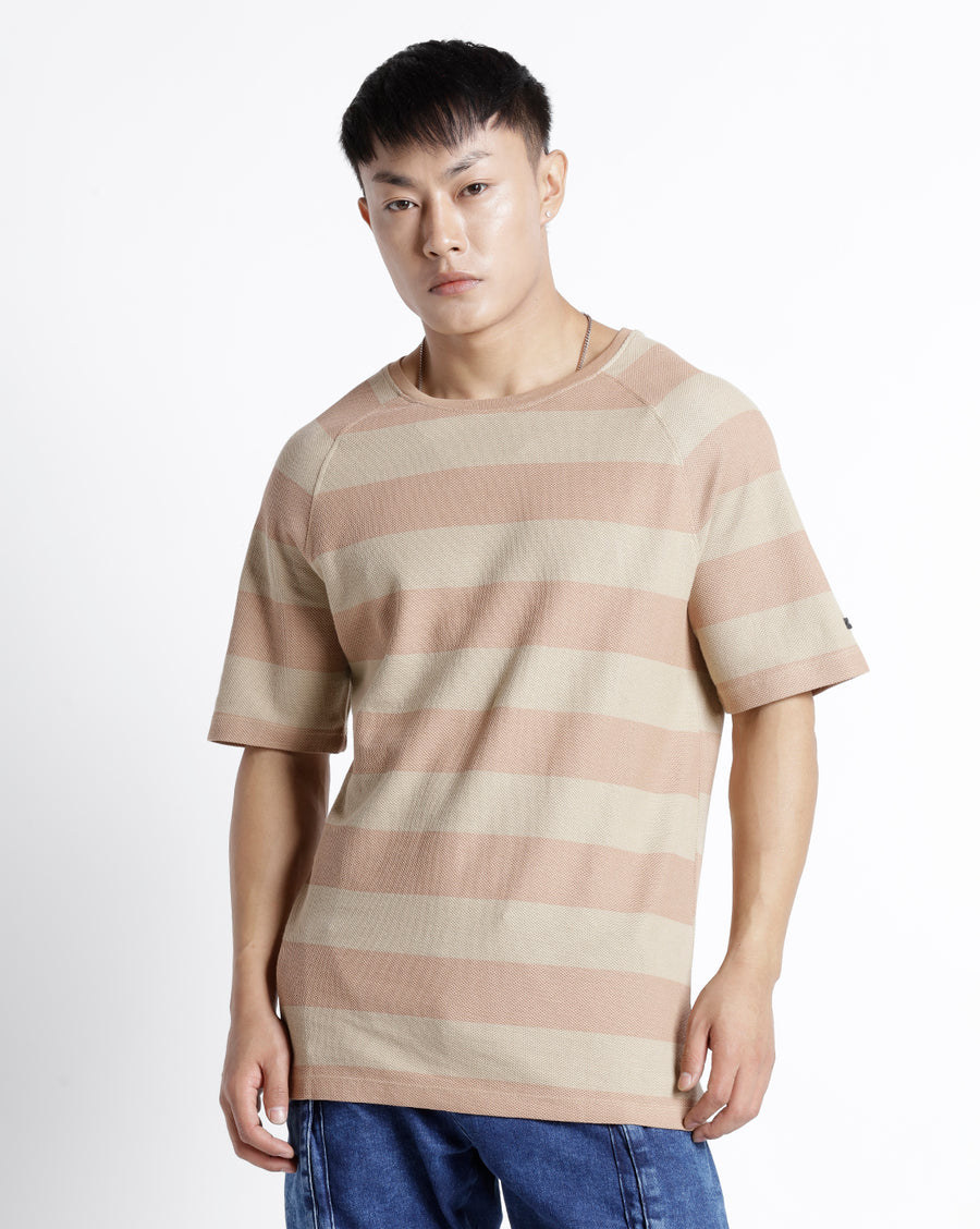 Voi Jeans Striped Raglan Sleeves Pure Cotton T-shirt