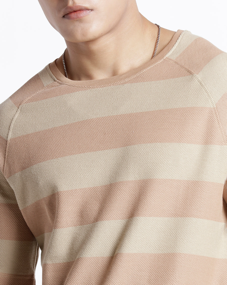 Voi Jeans Striped Raglan Sleeves Pure Cotton T-shirt